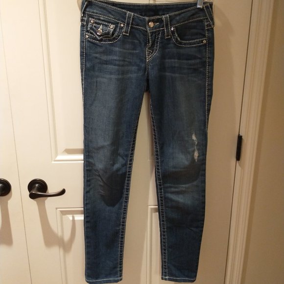 Women's True Religion size 26 low rise skinny jeans with crystal embellishments - Picture 3 of 13